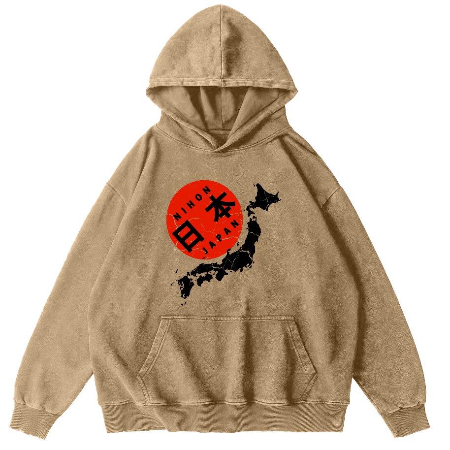 Map of The Japanese Empire Vintage Washed Hoodie-Zazasy