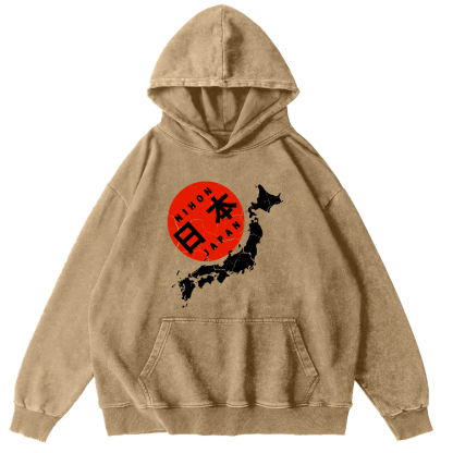 Map of The Japanese Empire Vintage Washed Hoodie-Zazasy
