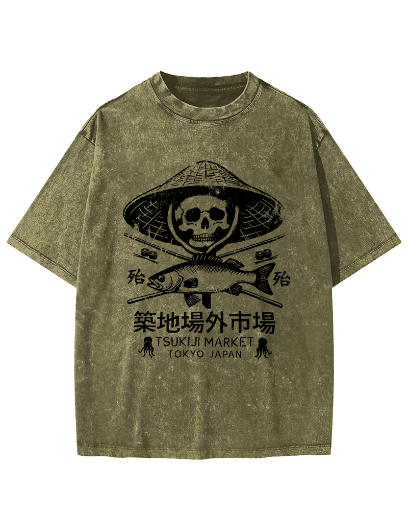 Off Site Market of Tsukiji Vintage Washed T-shirt-Zazasy