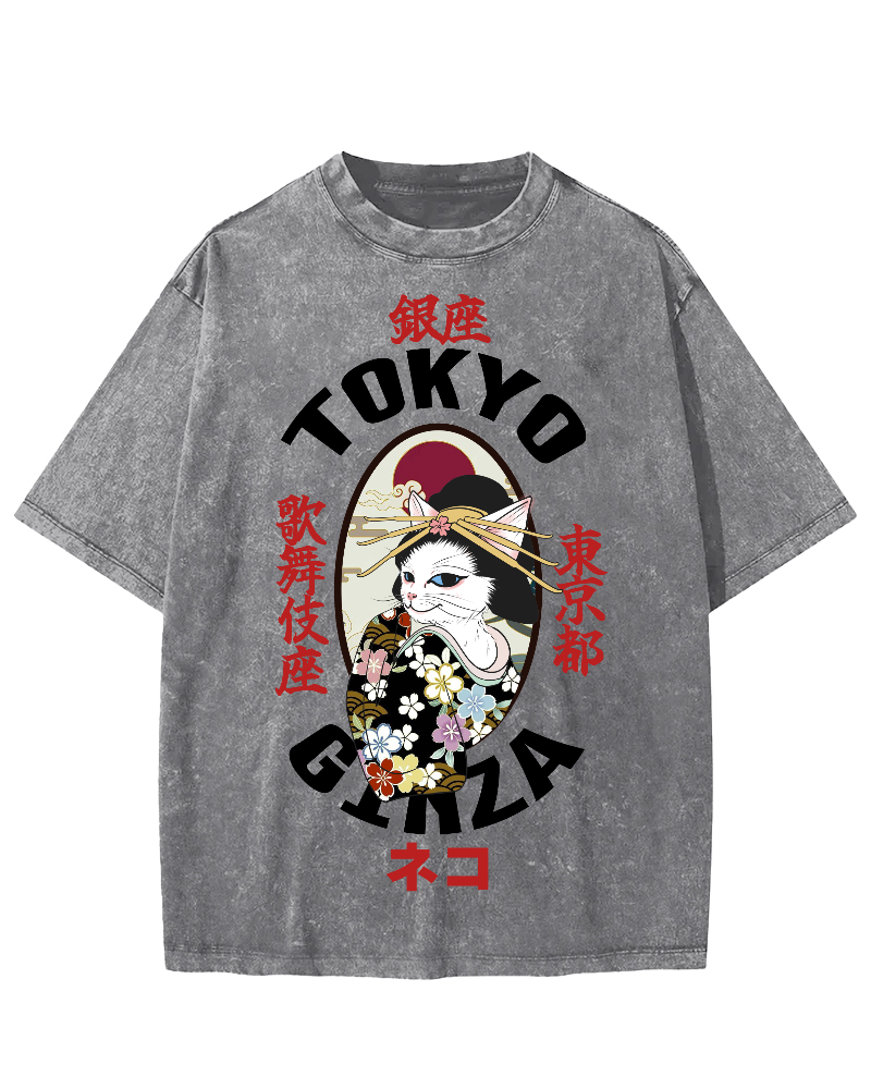 Tokyo Kabuki Cat Vintage Washed T-shirt