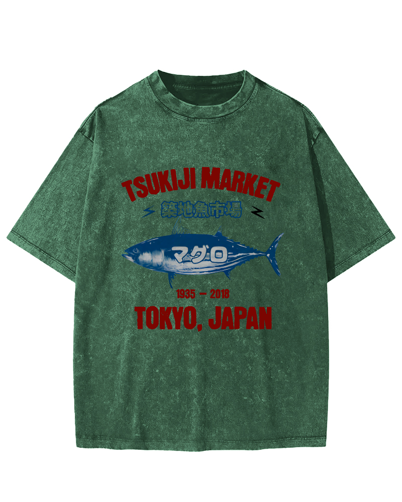 Japanese Tuna Pattern Vintage Distressed T-shirt-Zazasy