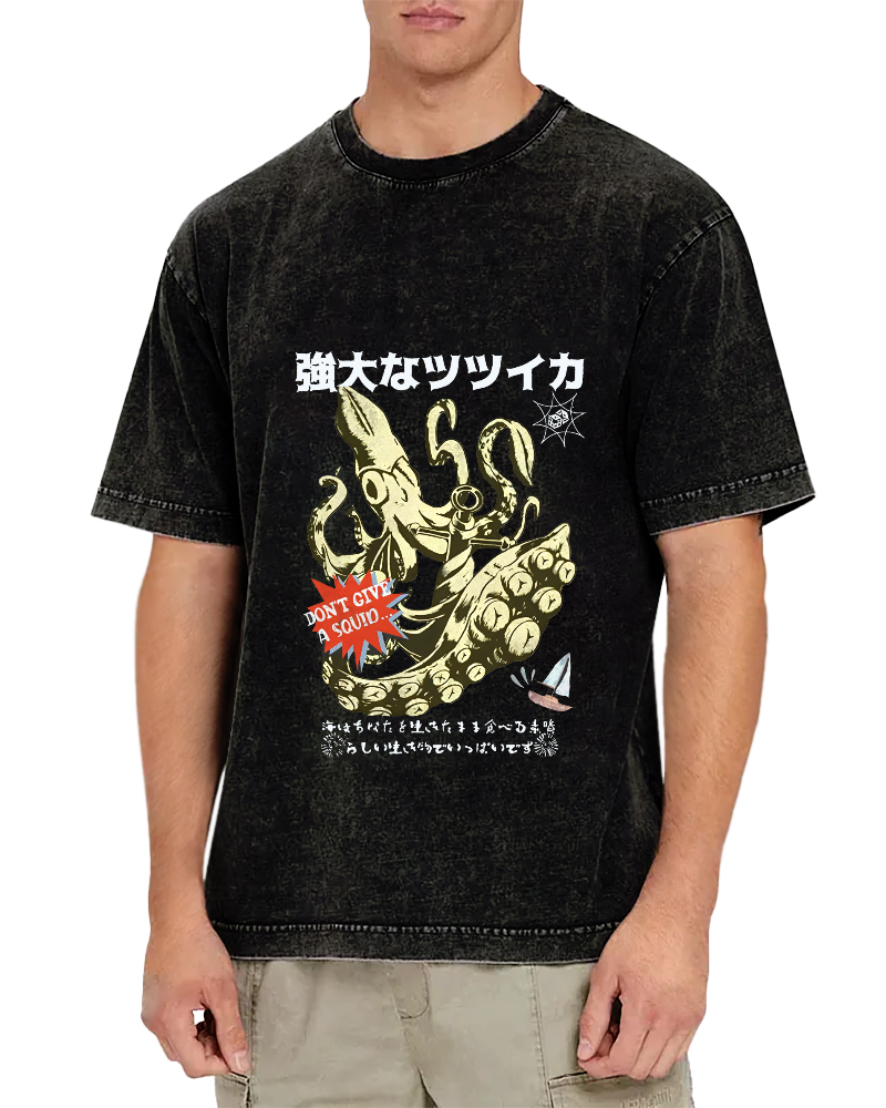 Powerful Japanese Style Octopus Vintage Distressed T-shirt-Zazasy