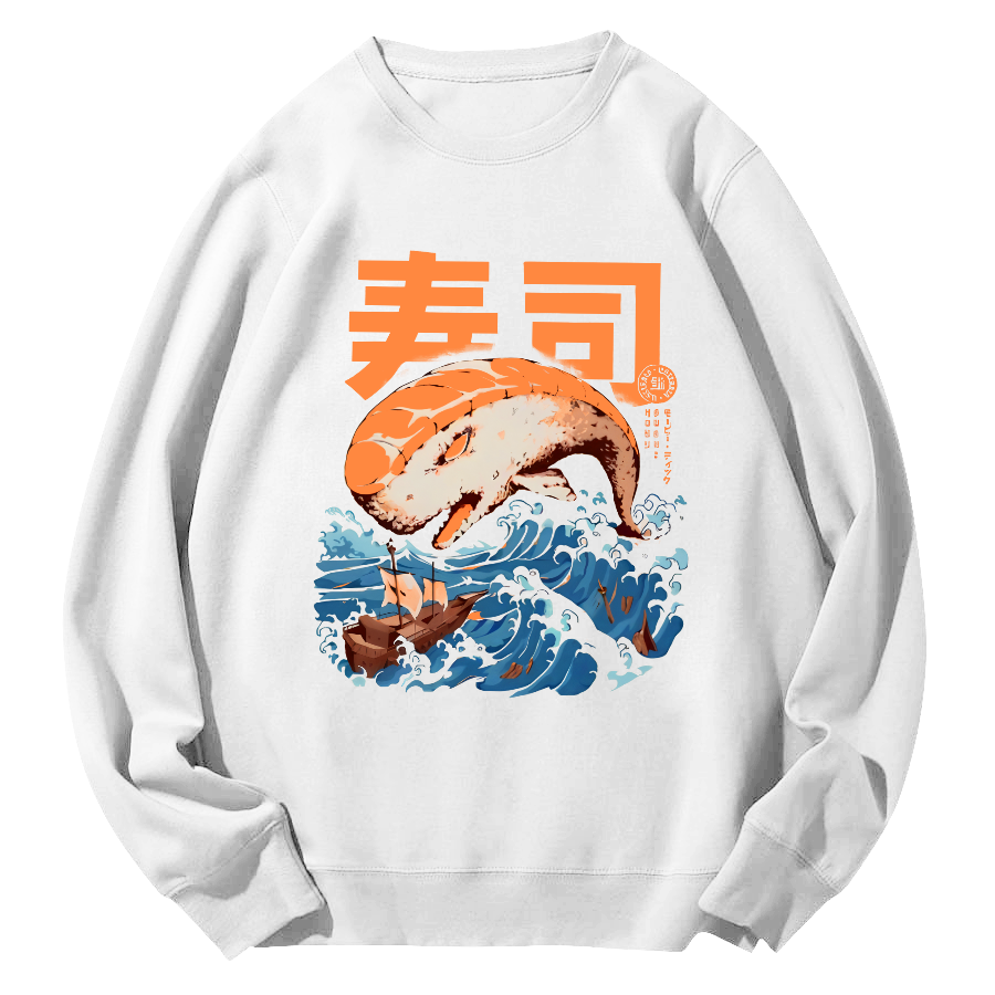Sushi in The Waves Round Neck Sweatshirt-Zazasy