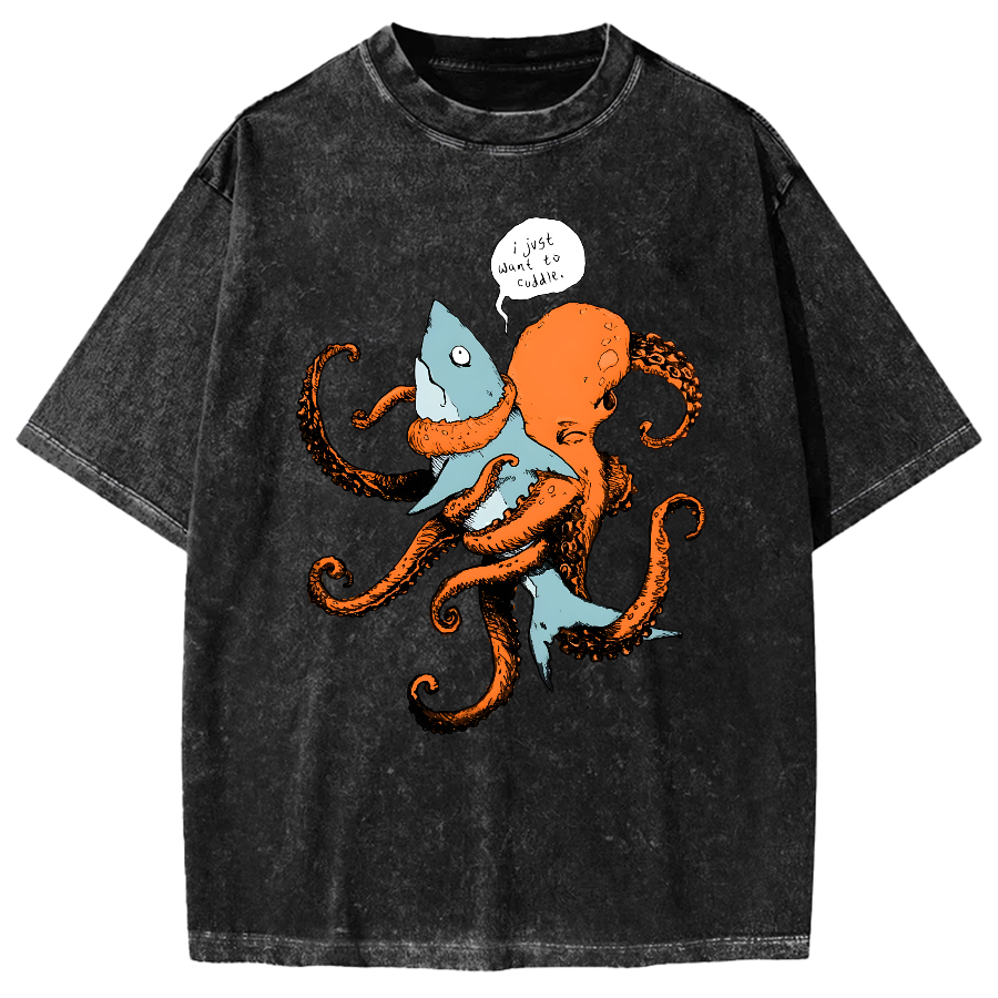 Octopus Entangles Shark Vintage Washed T-shirt