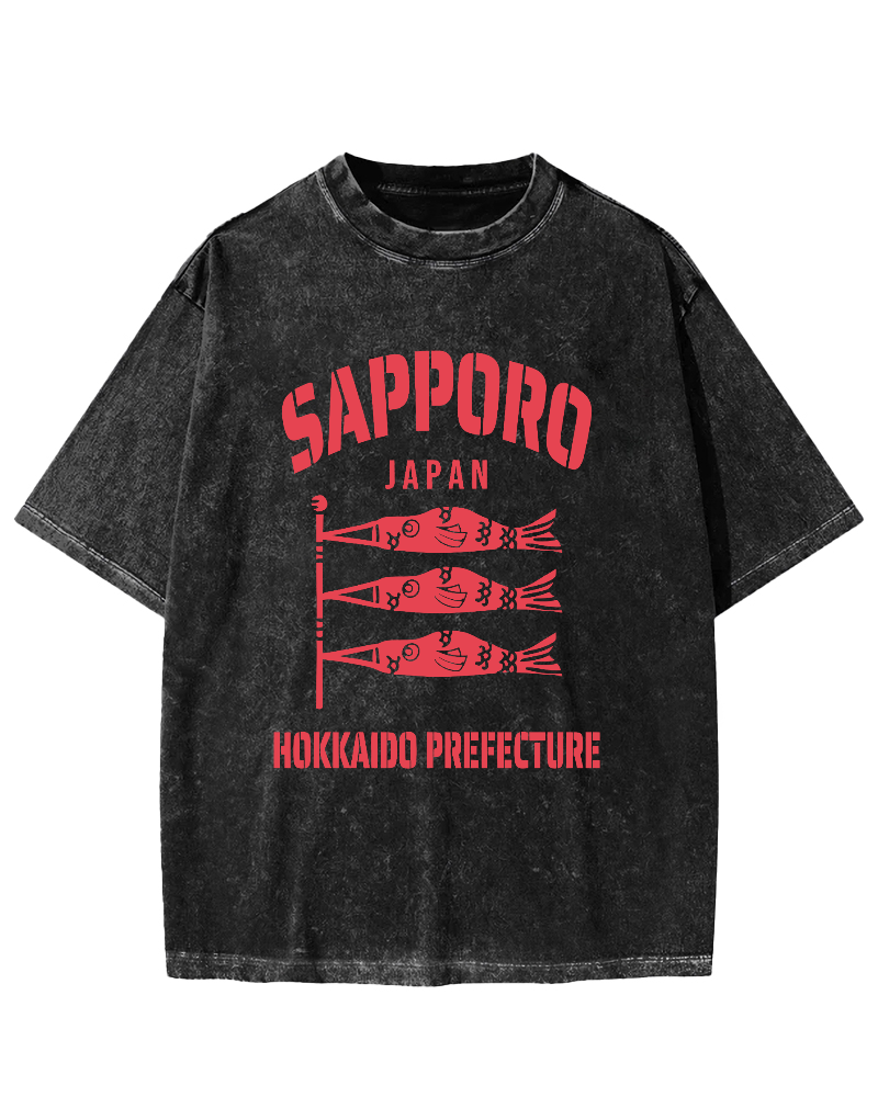 Sapporo Hokkaido Prefecture Vintage Washed T-shirt-Zazasy