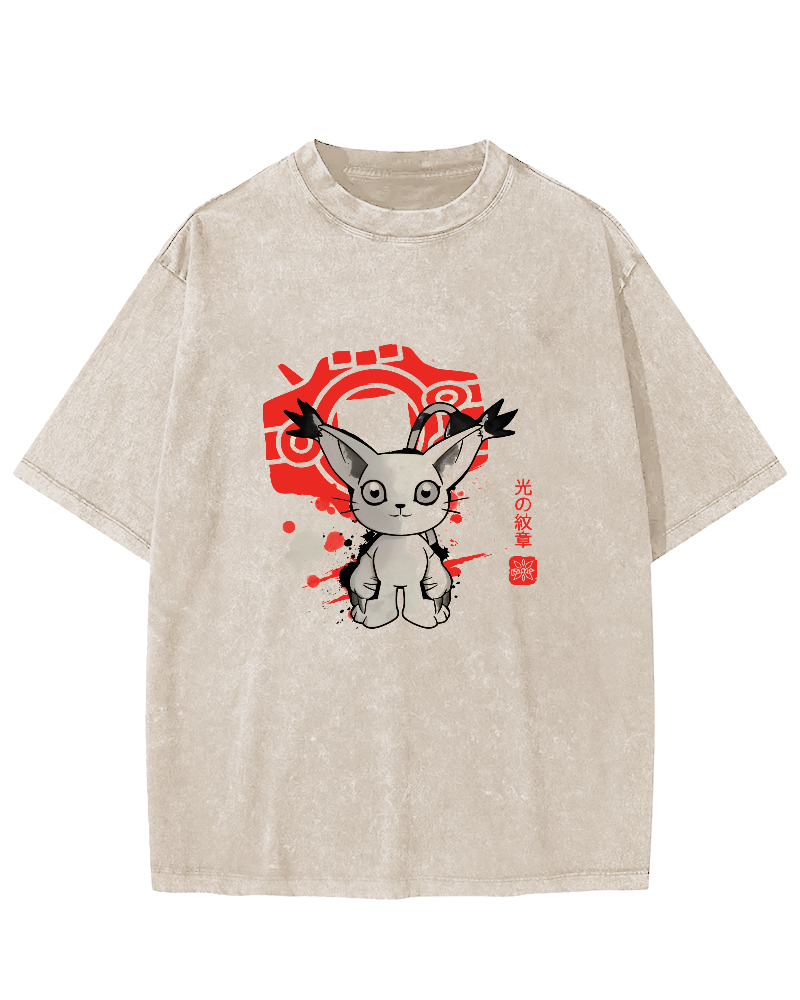 Retro Cartoon Kitten Japanese Style Vintage Distressed T-shirt-Zazasy