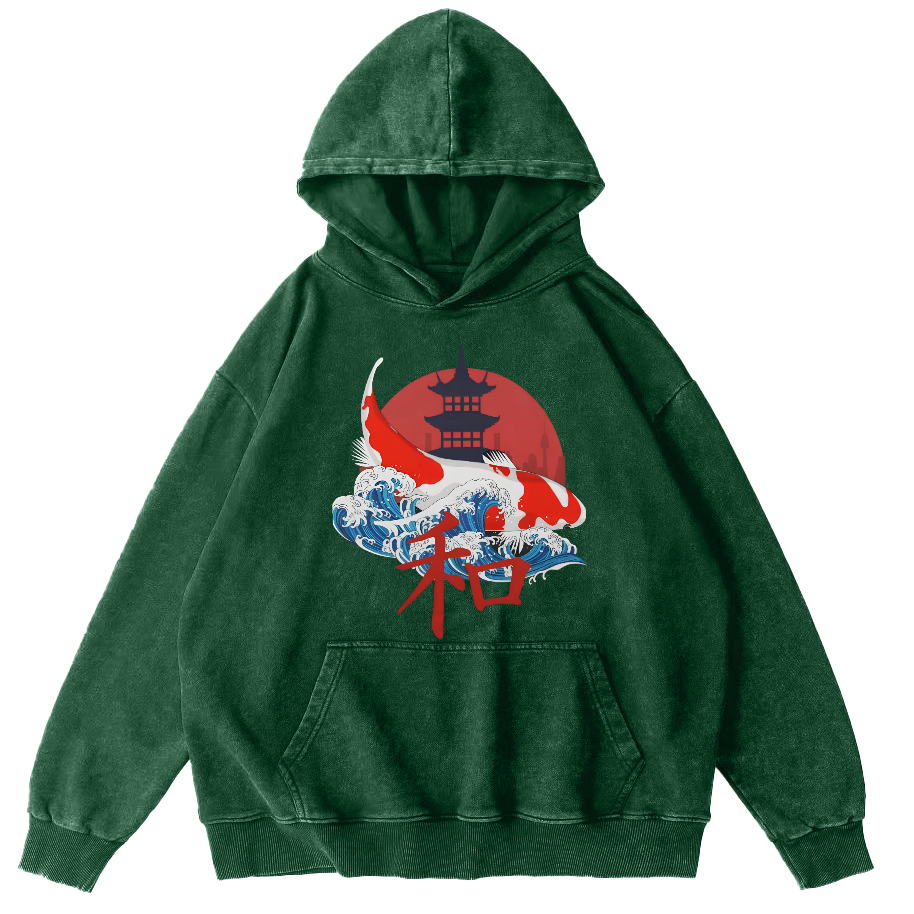 Japanese Style Koi With Font Vintage Distressed Hoodie-Zazasy