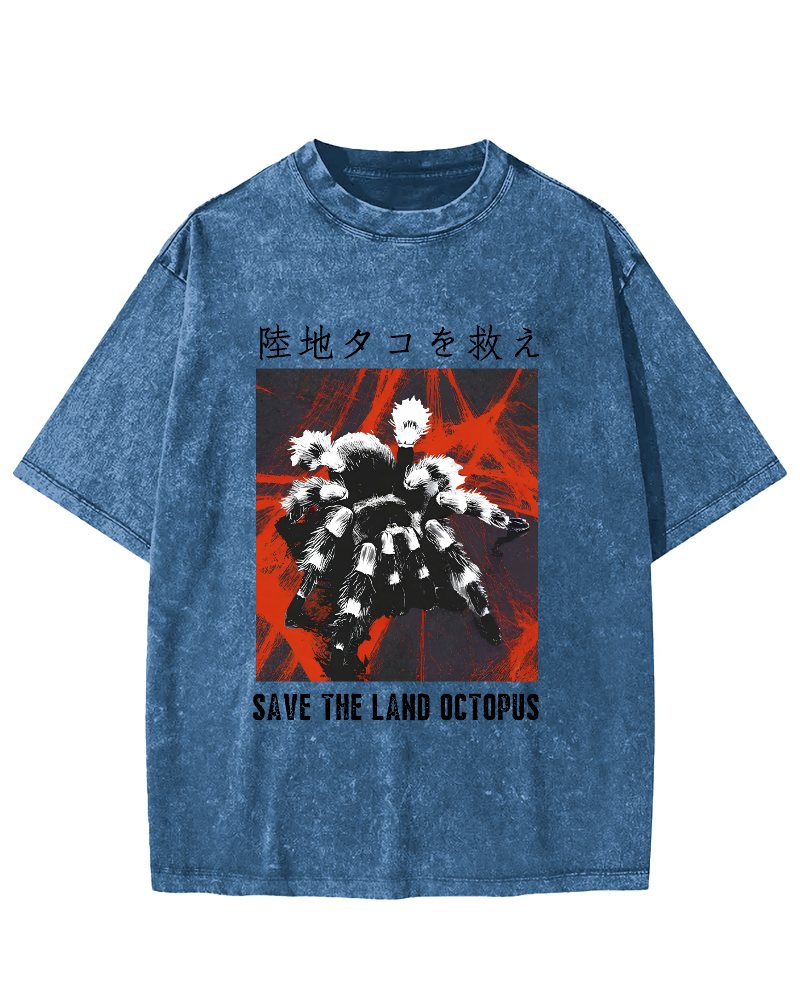 Japanese Style Spiders At Work Vintage Washed T-shirt-Zazasy