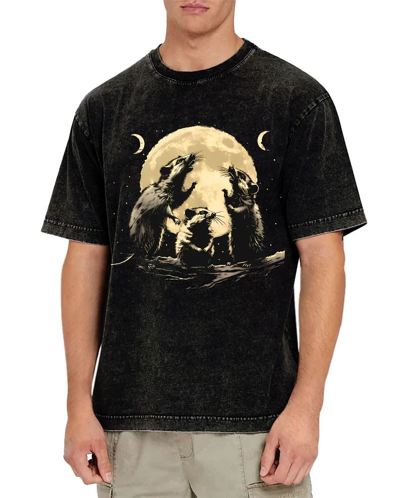 The Mouse Under the Moonlight Vintage Distressed T-shirt-Zazasy
