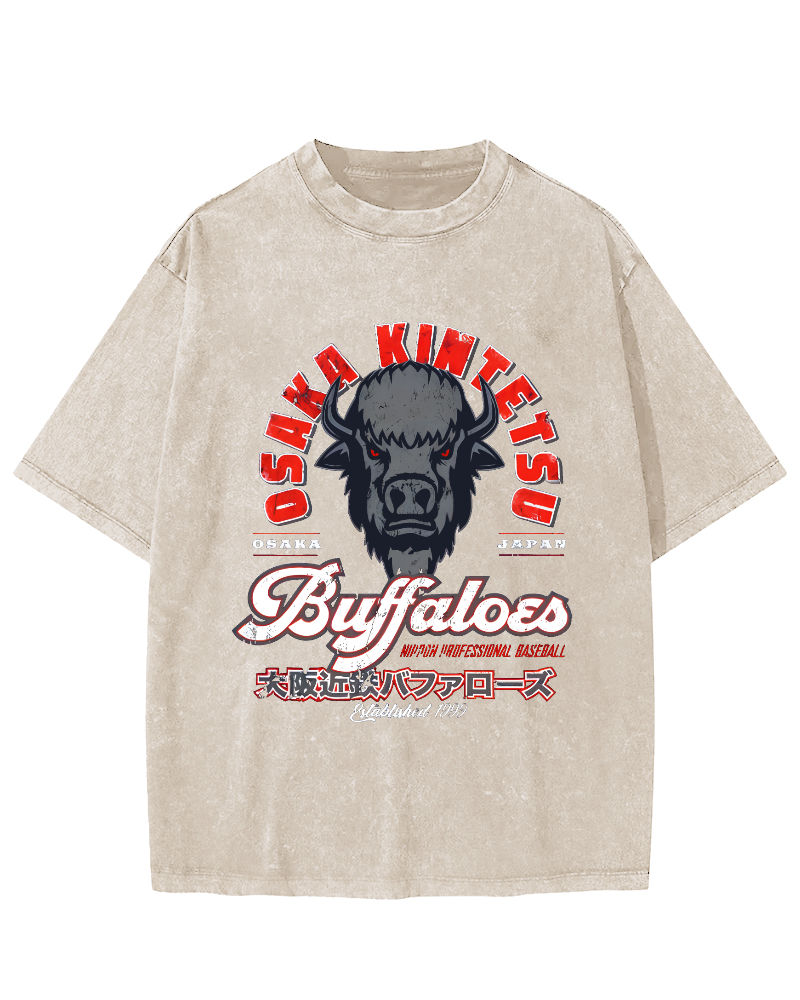 Osaka Kintetsu Buffaloed Vintage Washed T-shirt-Zazasy