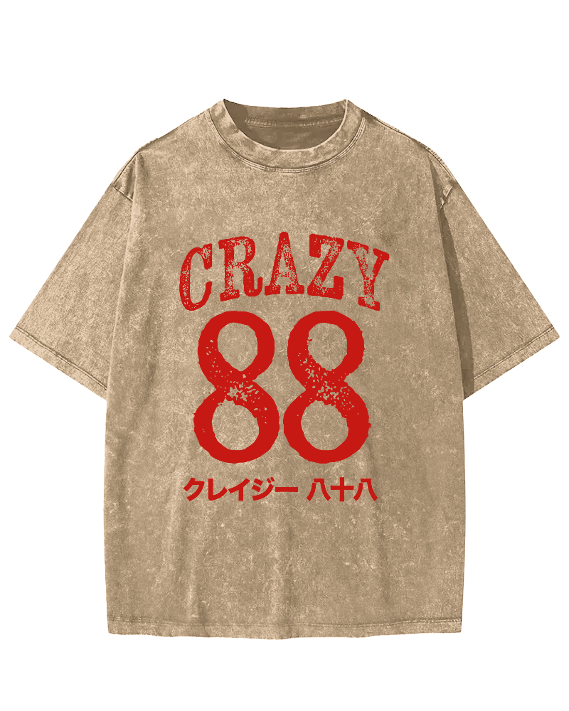 Crazy 88 Japanese Style Vintage Washed T-shirt-Zazasy