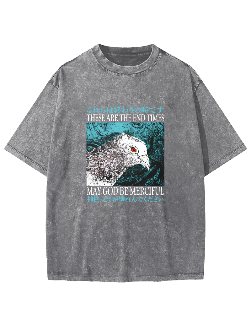 Japanese Style Pigeon Pattern Vintage Distressed T-shirt-Zazasy