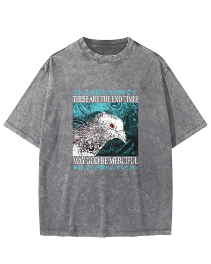 Japanese Style Pigeon Pattern Vintage Distressed T-shirt-Zazasy