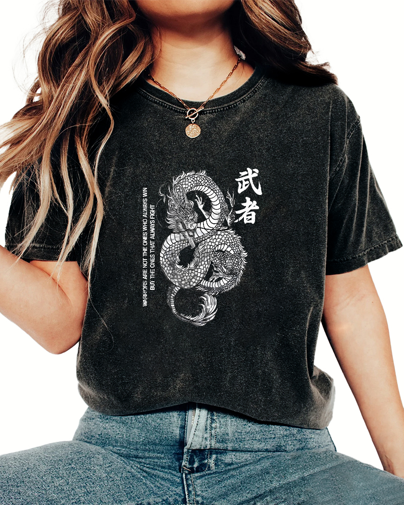 Japanese Martial Dragon Pattern Vintage Distressed T-shirt-Zazasy
