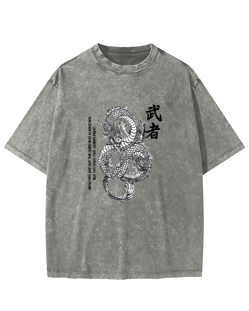 Japanese Martial Dragon Pattern Vintage Distressed T-shirt-Zazasy