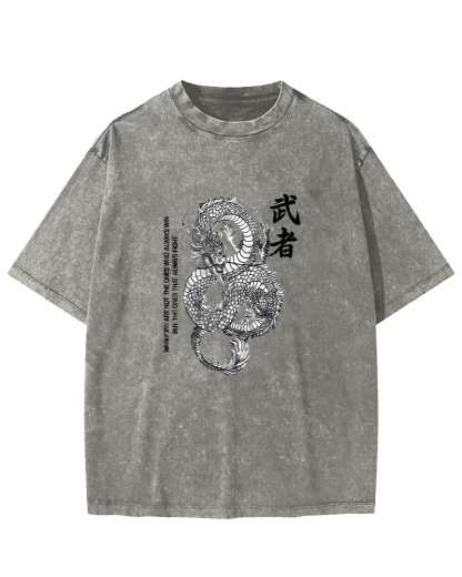 Japanese Martial Dragon Pattern Vintage Distressed T-shirt-Zazasy