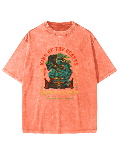 Japanese Mythological Dragon Pattern Vintage Distressed T-shirt-Zazasy