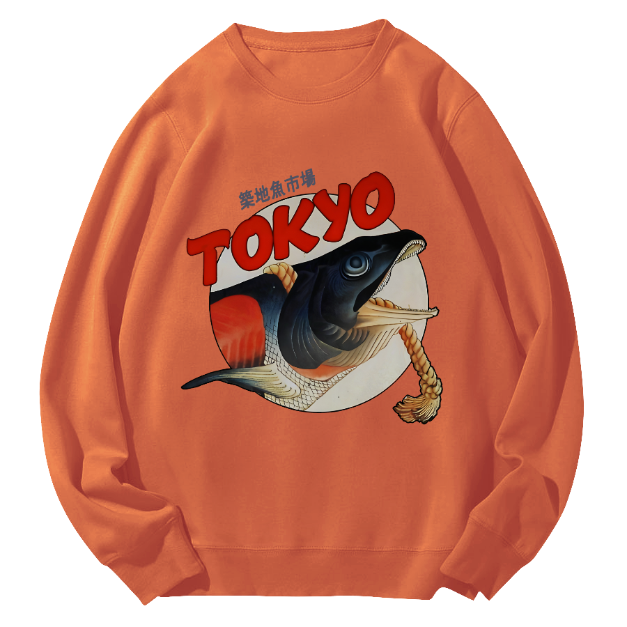 Tokyo Tsukiji Fish Market Round Neck Sweatshirt-Zazasy