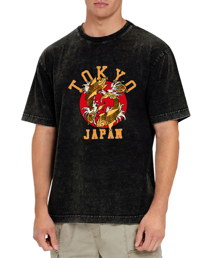 Tokyo Koi Japanese style Vintage Distressed T-shirt-Zazasy