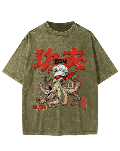 Kung Fu Sushi Japanese Vintage Washed T-shirt-Zazasy