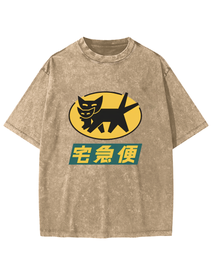 Japanese Abstract Cat Pattern Vintage Distressed T-shirt-Zazasy