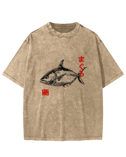 Japanese Tuna Pattern Vintage Distressed T-shirt-Zazasy