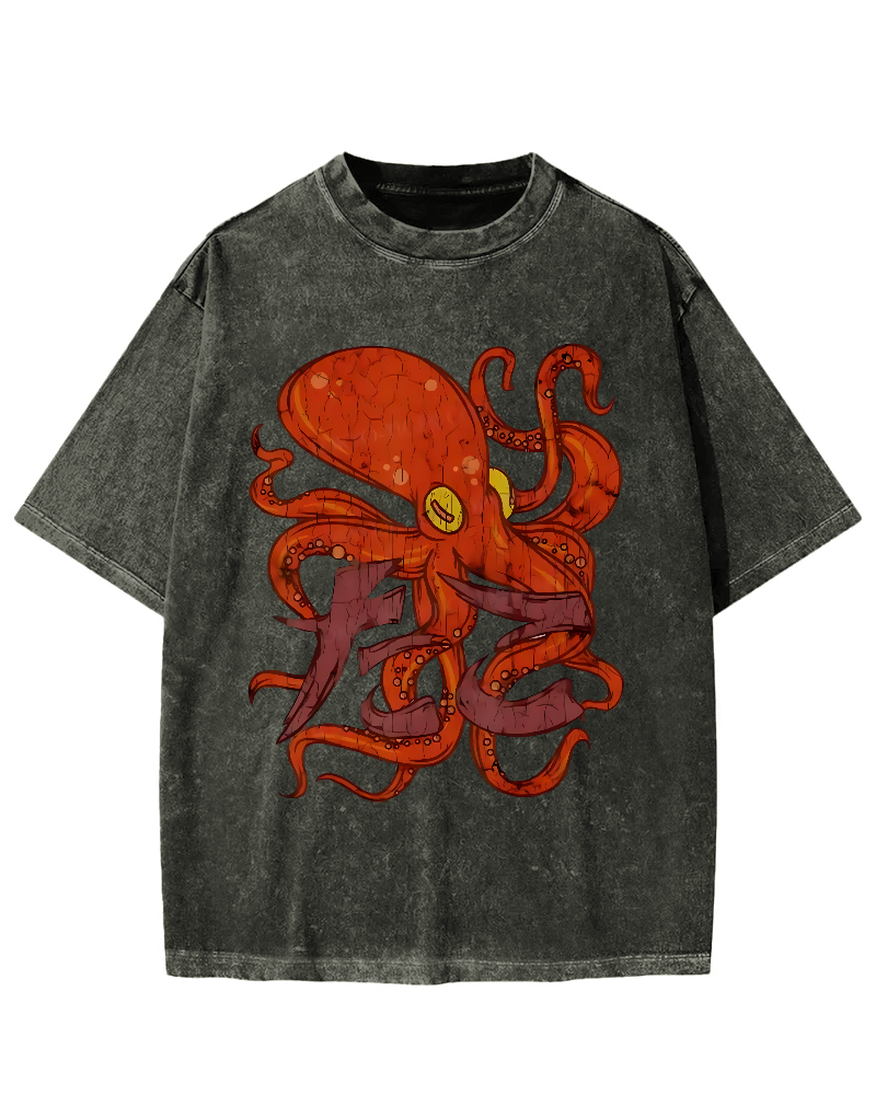 Red deep sea giant octopus Vintage Washed T-shirt