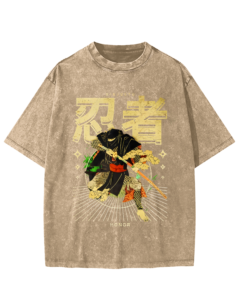 Japanese Ninja Vintage Distressed T-shirt-Zazasy