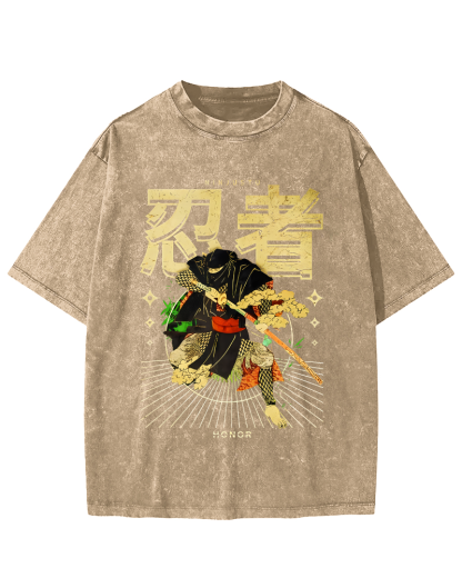 Japanese Ninja Vintage Distressed T-shirt-Zazasy
