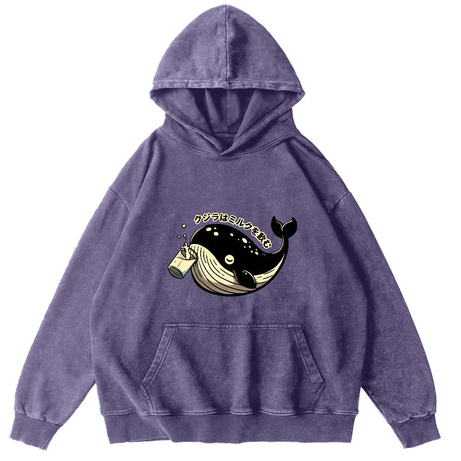 Japanese Whale Pattern Vintage Distressed Hoodie-Zazasy
