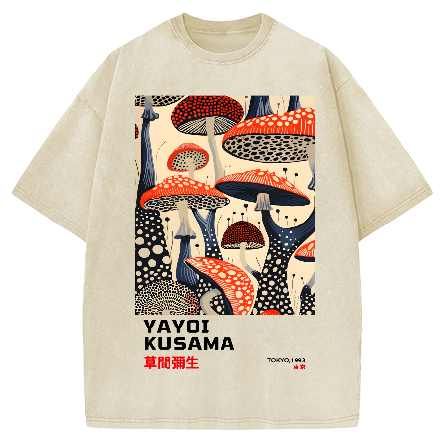 Yayoi Kusama Mushroom Vintage Wash Japanese Vintage Washed T-shirt