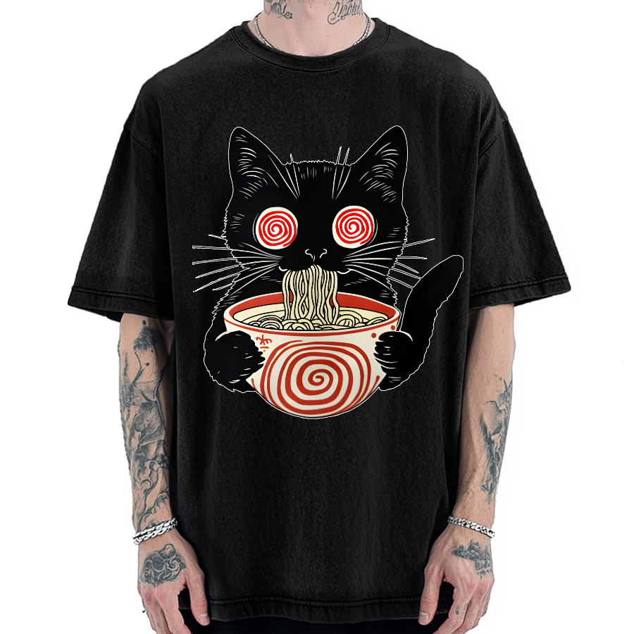 Dizzy Ramen Cat Vintage Washed T-shirt