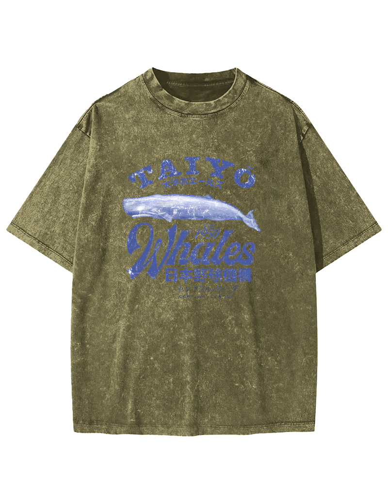 Japanese Ocean Fish Pattern Vintage Distressed T-shirt-Zazasy