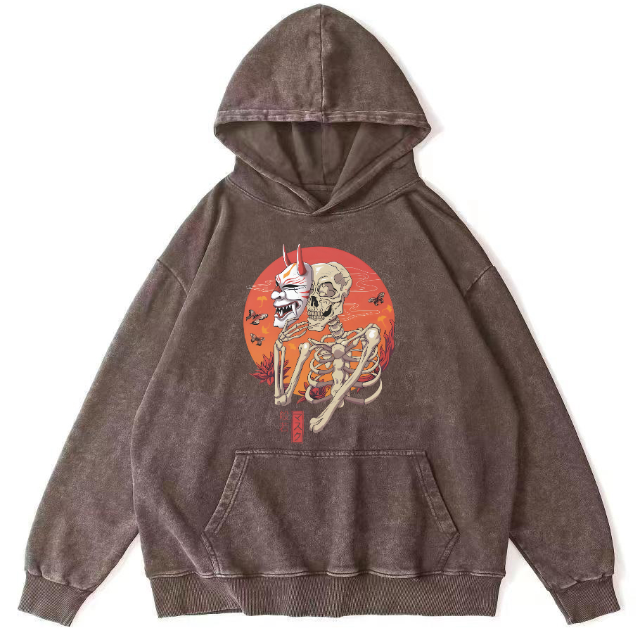 Mask Skeleton Man Vintage Distressed Hoodie-Zazasy