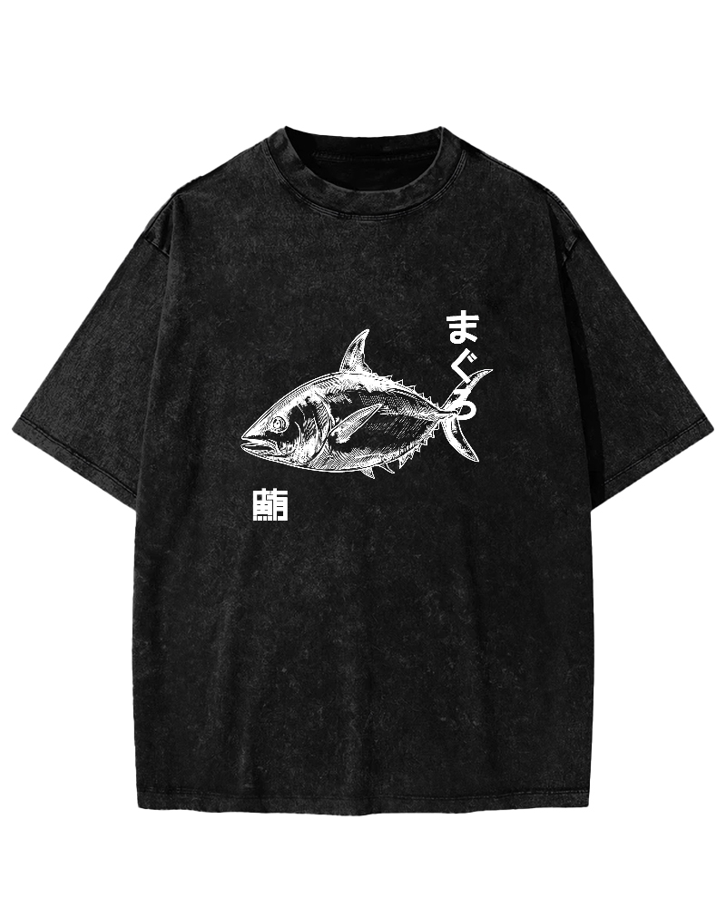 Japanese Tuna Pattern Vintage Distressed T-shirt-Zazasy