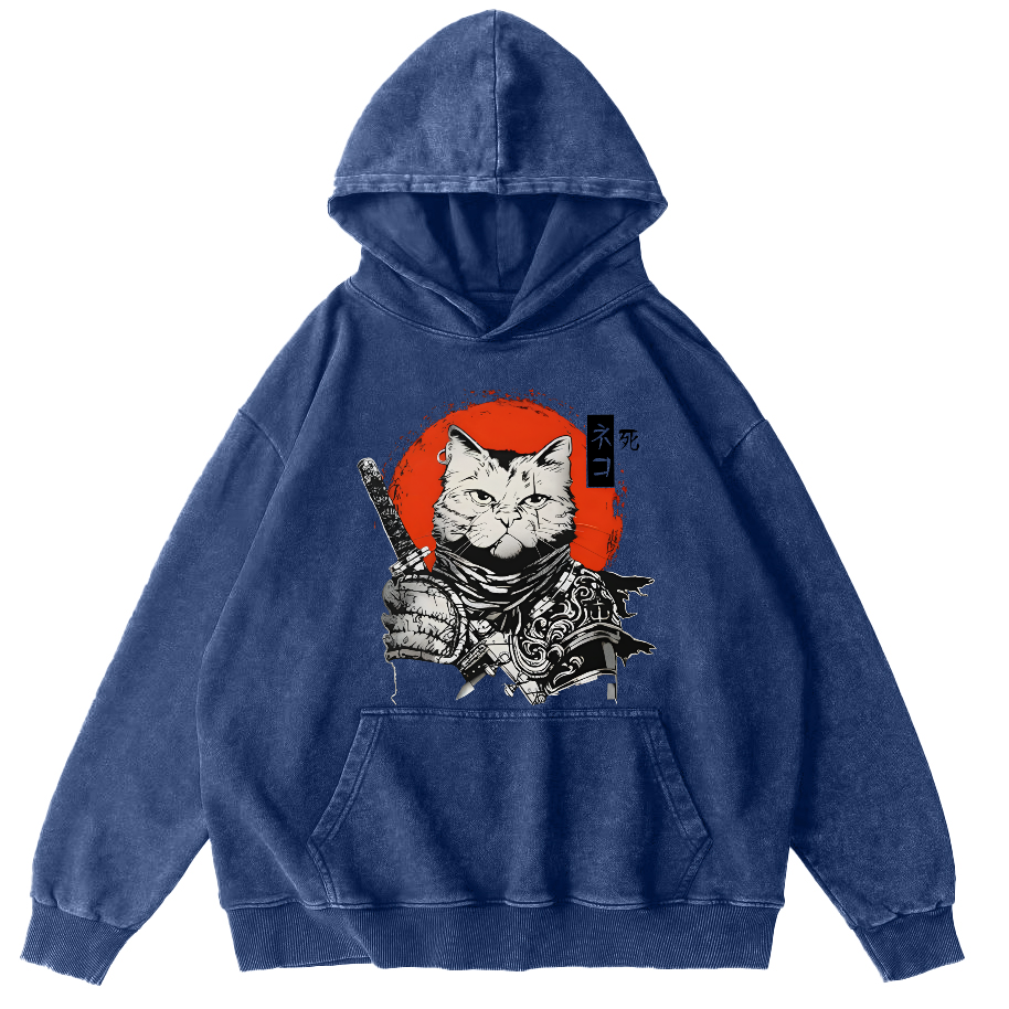 Cat Hero Japanese Style Vintage Distressed Hoodie-Zazasy