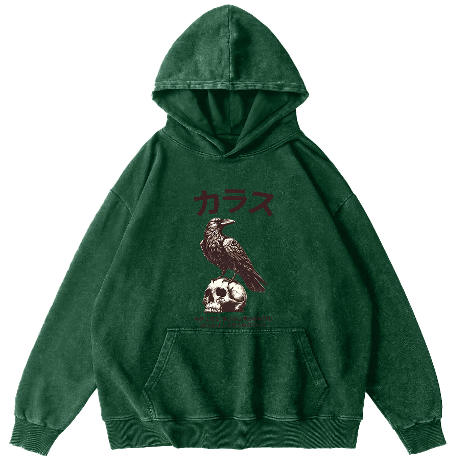 Crow Pattern Japanese Style Vintage Distressed Hoodie-Zazasy