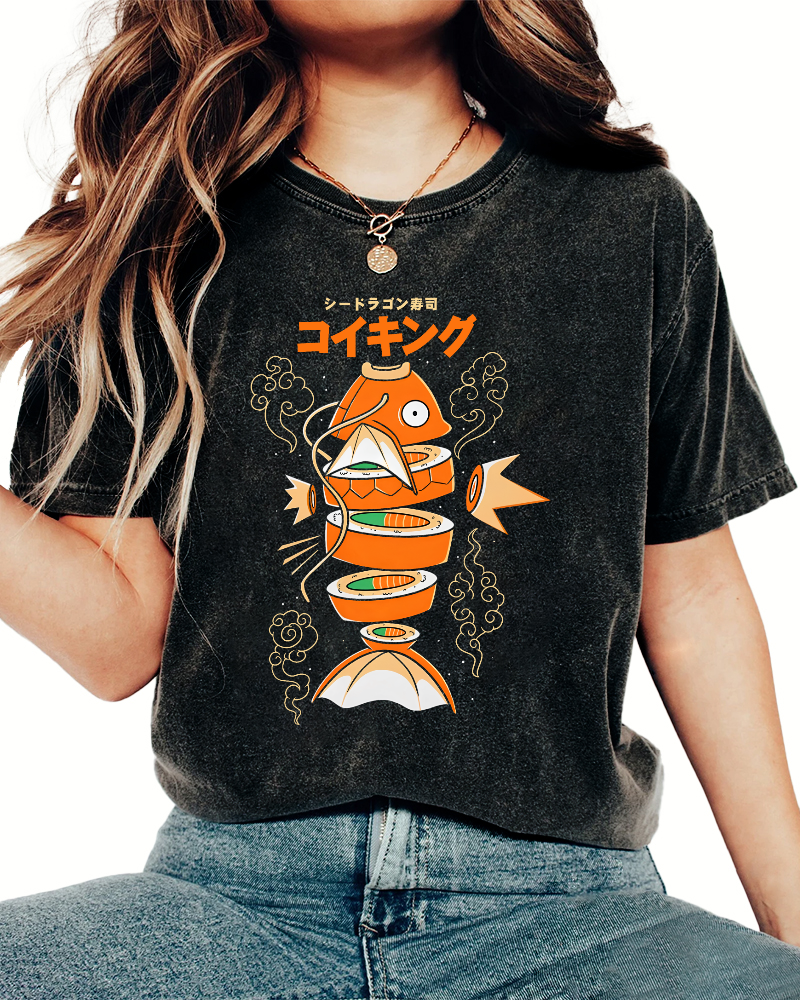 Japanese Seafood Vintage Washed T-shirt-Zazasy