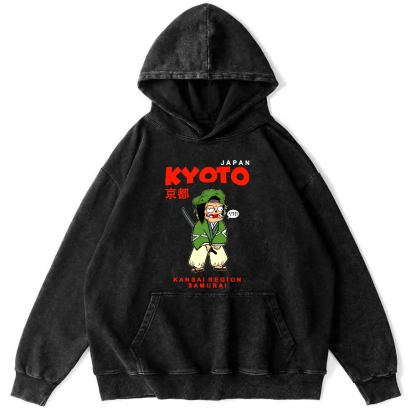 Kyoto Samurai, Japan Vintage Washed Hoodie-Zazasy
