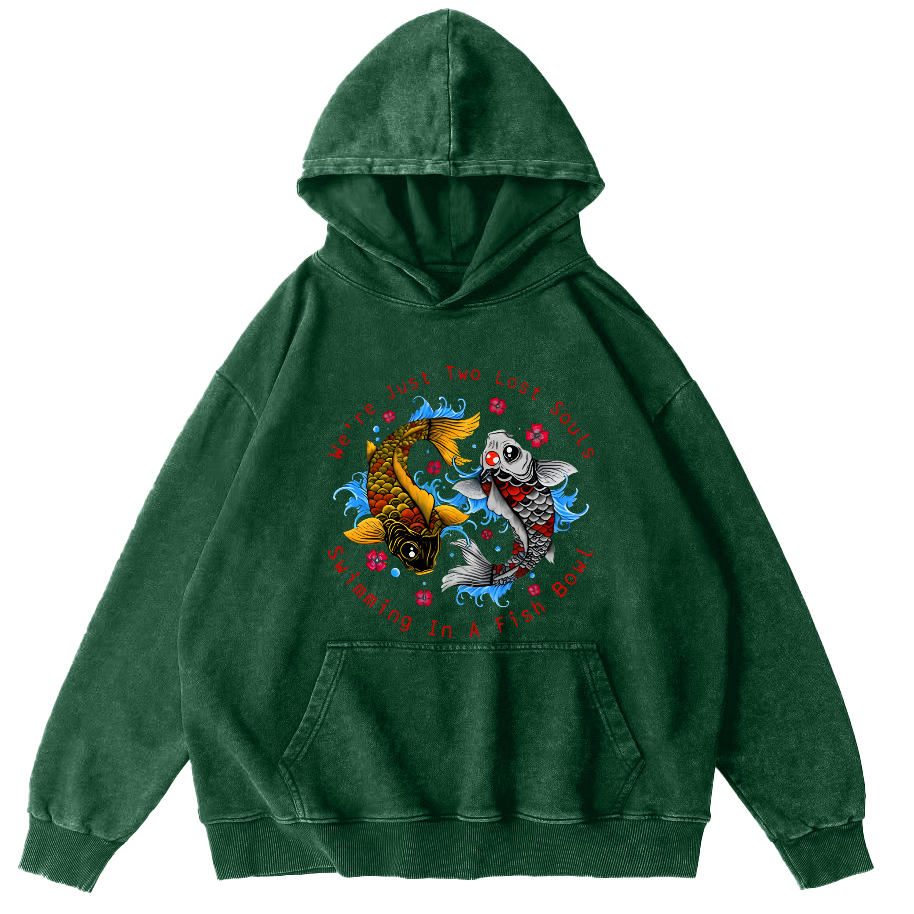 Japanese Koi Fish Vintage Washed Hoodie-Zazasy