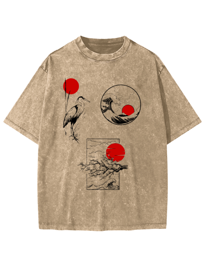 Sunrise Scenery in Japan Vintage Washed T-shirt-Zazasy