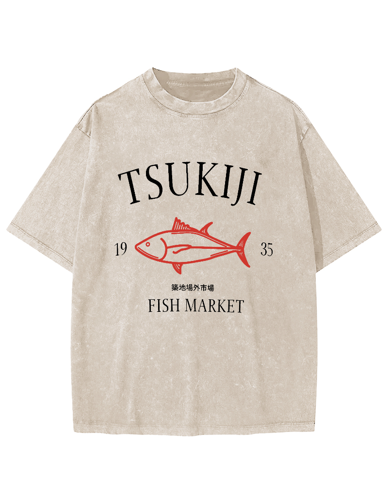 Japan's Tsukiji Off Market Vintage Washed T-shirt-Zazasy