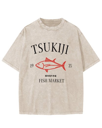 Japan's Tsukiji Off Market Vintage Washed T-shirt-Zazasy