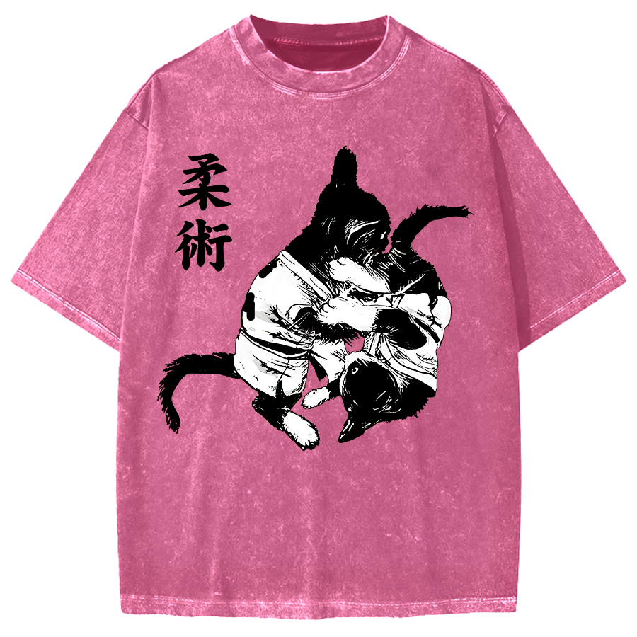 Jujutsu Cat Fight Kawaii Vintage Washed T-shirt