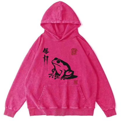 Frog Pattern Japanese Style Vintage Distressed Hoodie-Zazasy