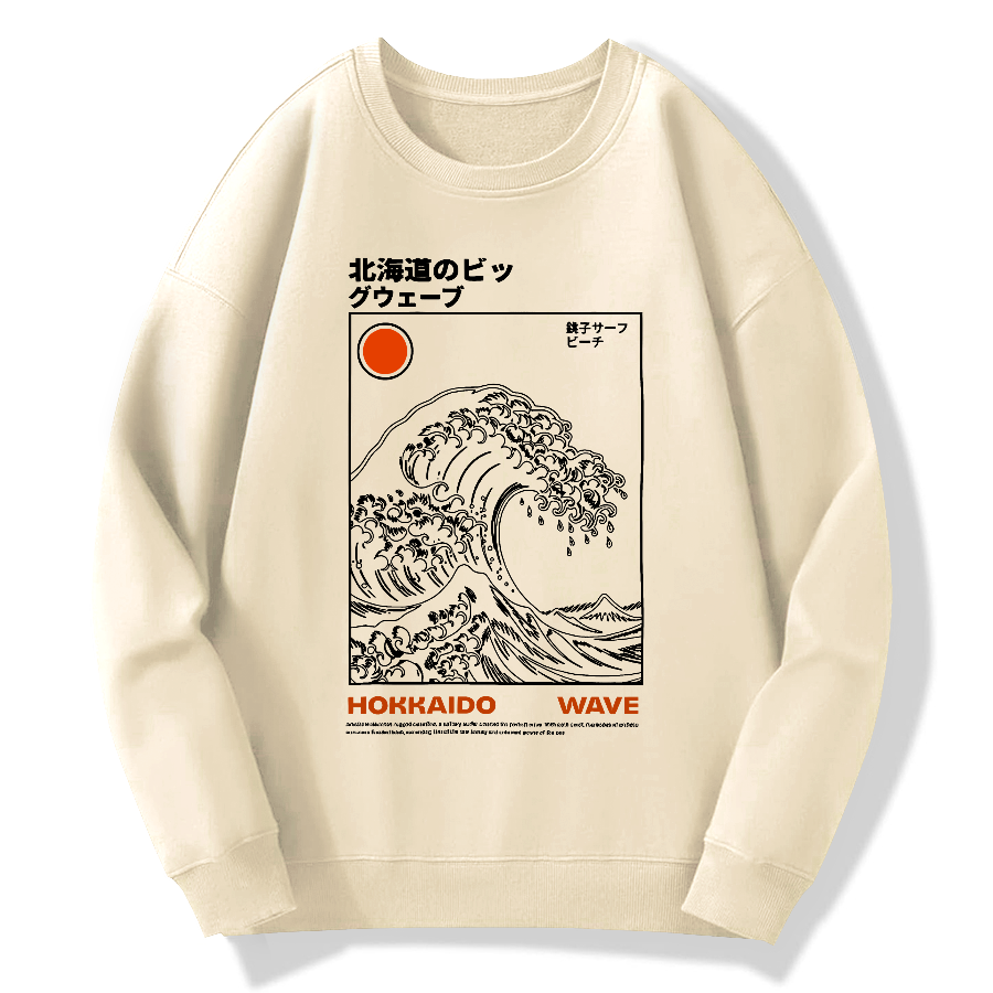 Kanagawa Retro Cotton Pullover Sweatshirt