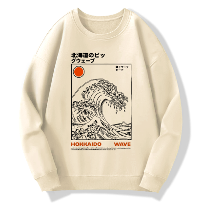 Kanagawa Retro Cotton Pullover Sweatshirt