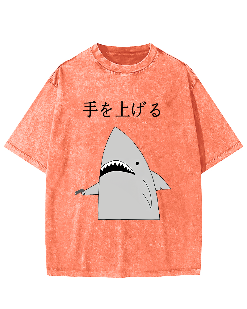 Japanese Shark Vintage Washed T-shirt-Zazasy