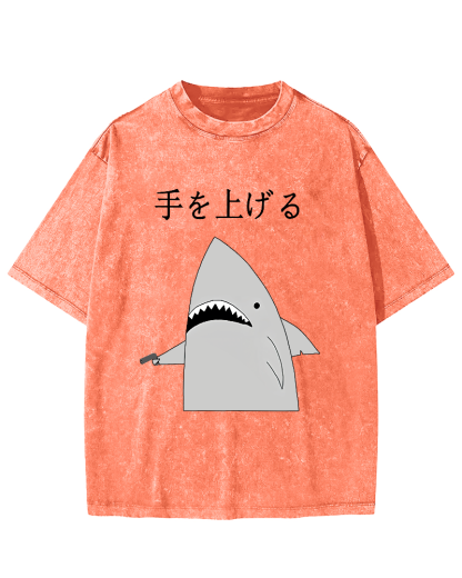 Japanese Shark Vintage Washed T-shirt-Zazasy