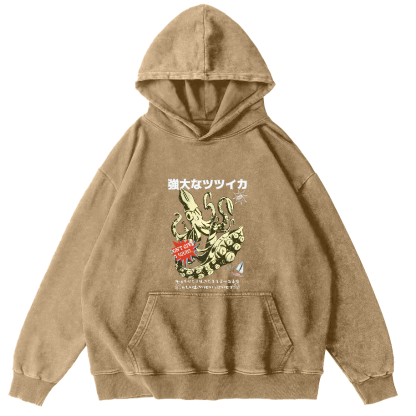 Powerful Japanese Octopus Vintage Distressed Hoodie-Zazasy